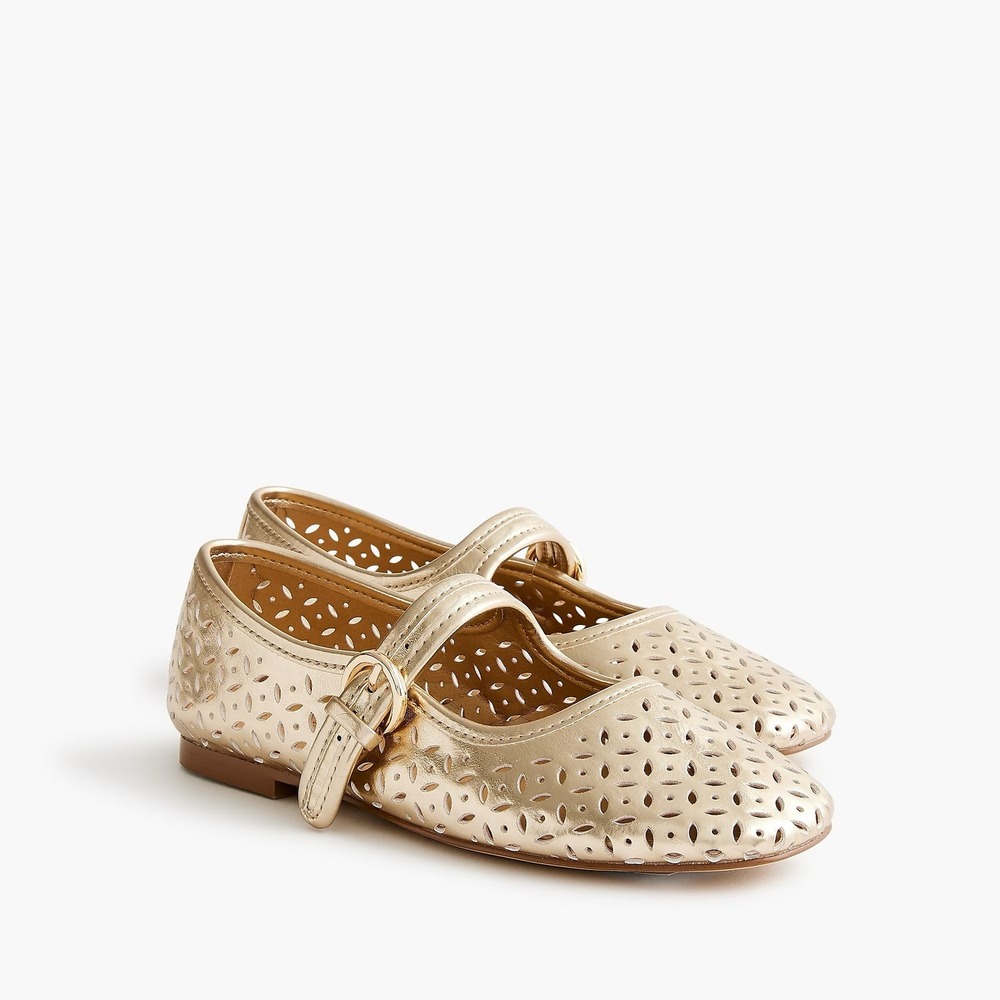 Girl's J. CREW Factory Perforated Metallic Mary Janes Shoes Buckles Party Size 4